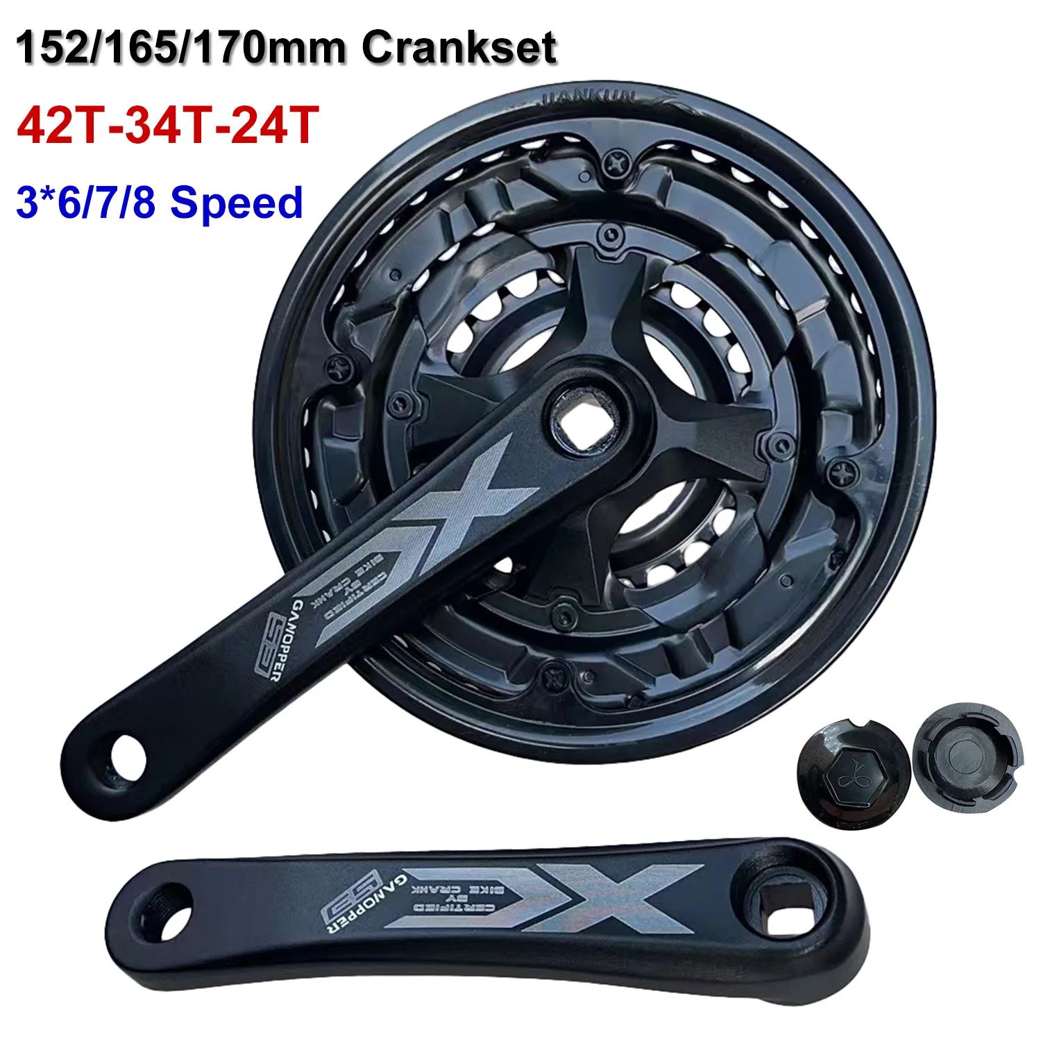 MTB Crankset 6/7/8 Speed 24T-34T-42T 152/165/170mm Bicycle Crank Set crank diamond hole Sprocket wheel Chainwheel Bike Parts