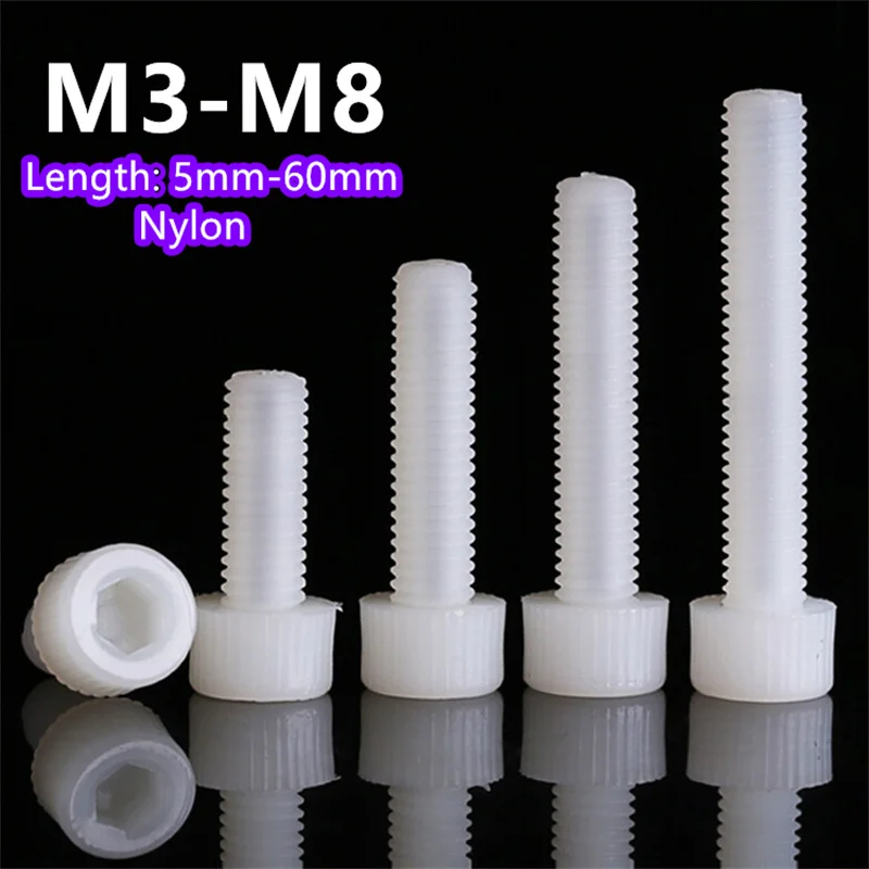 M3 M4 M5 M6 M8 White Nylon Hex Allen Socket Head Cap Screw Plastic Allen Screw for Insulation Use Hexagon socket head cap screws