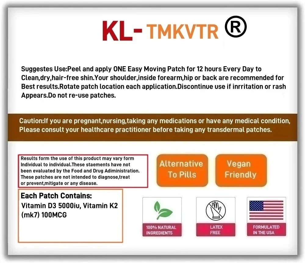 30枚入りビタミンD3 K2経皮吸収パッチ、骨と歯、そして免疫の健康をサポート