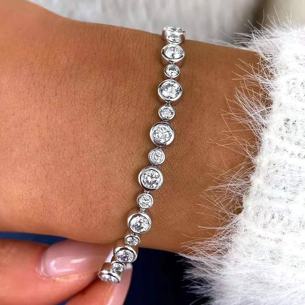 FCGJHW Bezel Bubble Moissanite Tennis Bracelet 100% S925 Silver Plated 18K Gold Diamond Hand Chain for Women Jewelry GRA 2026