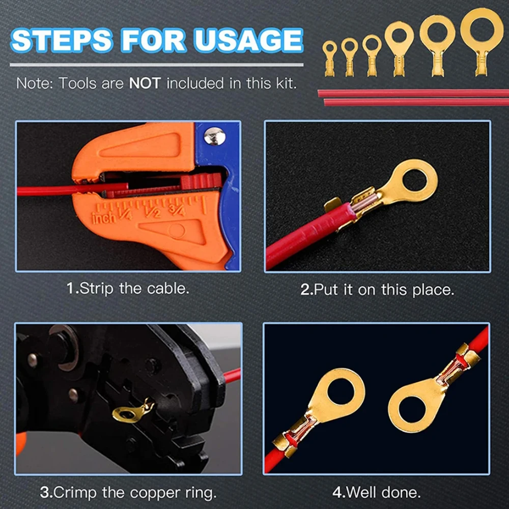 100-500 Stück/Beutel Unisoliertes Kabel-Sortier-Set M3/M4/M5/M6/M8/M10 Kupfer-Crimp-Anschlussklemmen Ringverbinder – Detail 4