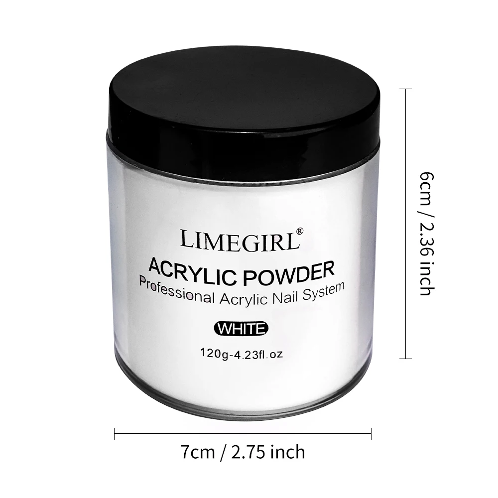 LIMEGIRL 120g Polvere acrilica di grande capacità Trasparente Bianco Rosa Polimero acrilico per unghie professionale per estensione delle unghie Costruzione rapida