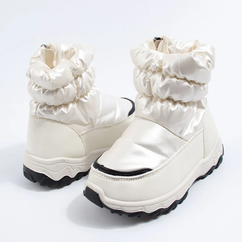 Side Zip Girls Winter Snow Boots with Padding Thicke Cotton Shoes Anti-Slip Design Warmth Children's Thick-soled Short Booties
