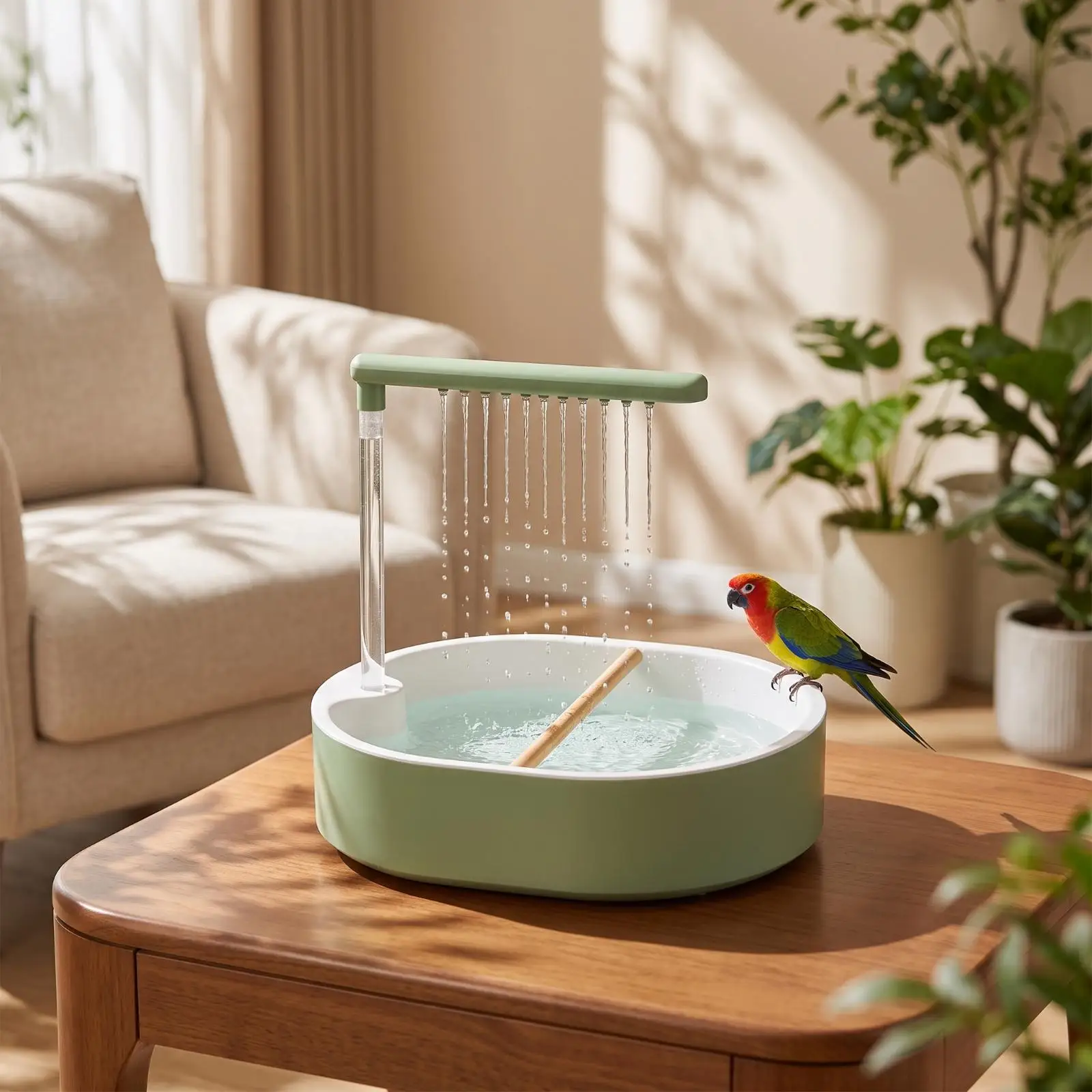 Circulating Bird Bath with Pump Overhead Bird Bathing Basin with Shower Tube view 4