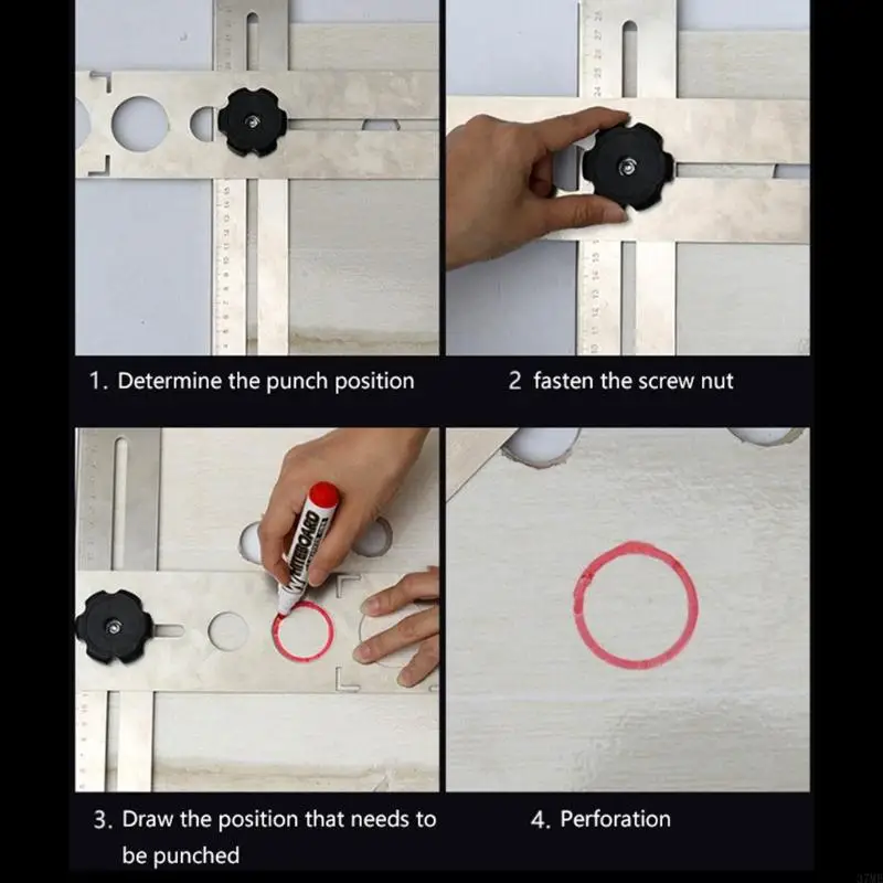 37ME กระเบื้องเซรามิค Hole Locator ไม้บรรทัดสแตนเลสสตีลเจาะมือวัดเครื่องมือสำหรับตกแต่งบ้าน