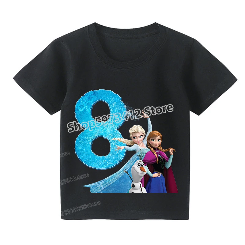 Frozen Anna Elsa T-shirt Child Digital Number Kawaii Tops Aesthetic Graphic Tees Girls Clothes Kids Graphic Tee Birthday Gift