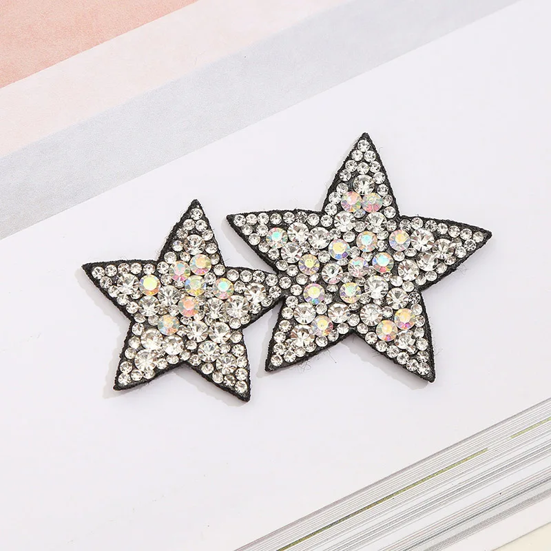 Patches Rhinestone Applique DIY For Clothing Jacket Backpack Five-pointed Star Sewing Decorative Badges BX007