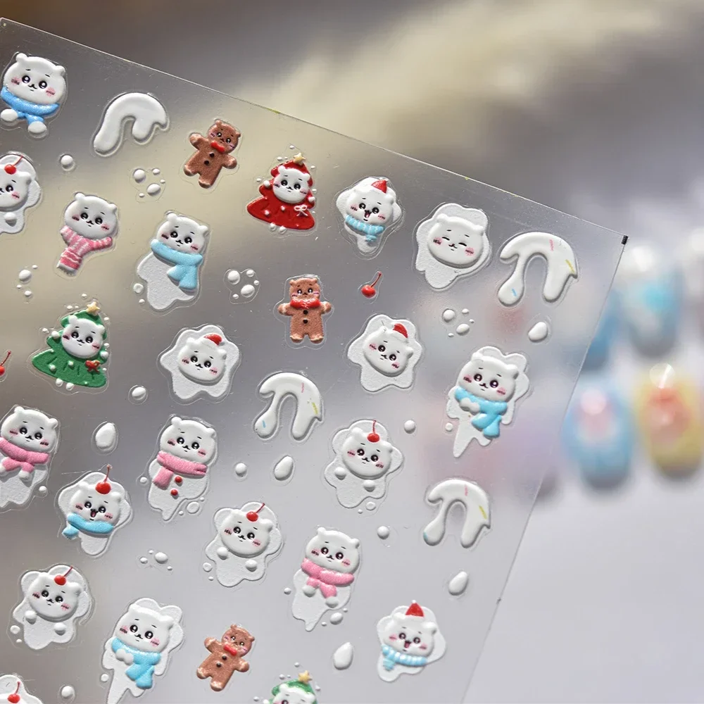 Christmas Snowman Bear White Cherry Melt Ears Pine Chicken Bowknot Rabbit Winter Snowflake Heart Nail Art Sticker Manicure Decal