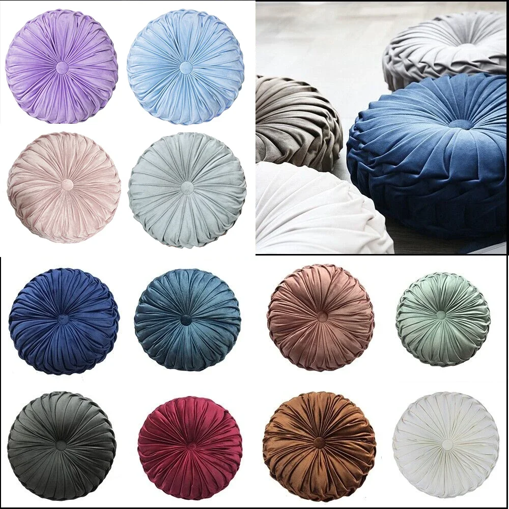 

10 Color Round Velvet Pumpkin Pillow 35cm Cushion Pillows Solid Color Sofa Couch Floor Cushion Home Decor