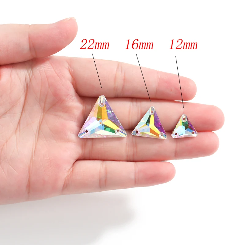 Sew On Stones For Dress Triangle DIY Sewing Crystal Strass 16mm Glass Beads Flat Back Rhinestone For Clothing