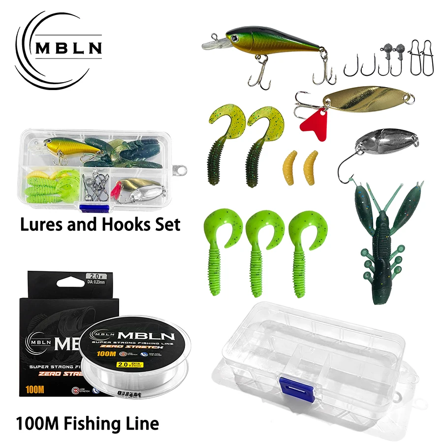 MBLN Juego Completo de Caña Pesca Telescópica con Carrete y Señuelos - imagen 3