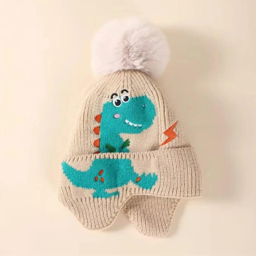

New 2-8year Boy Girl Baby Knitted Hat Windproof Cartoon Dinosaur Kids Earmuffs Cap Warm Winter Cap