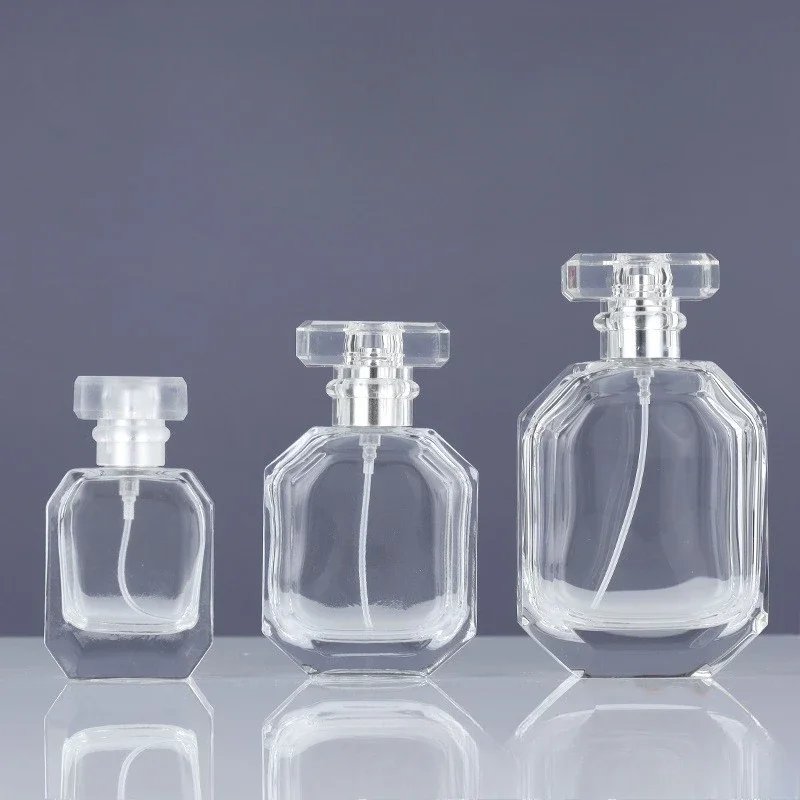 

30ml 50ml Refillable Clear Glass Perfume Bottles Flat Design Spray Bottle Mouth High Grade Empty Protable Cosmetic Container