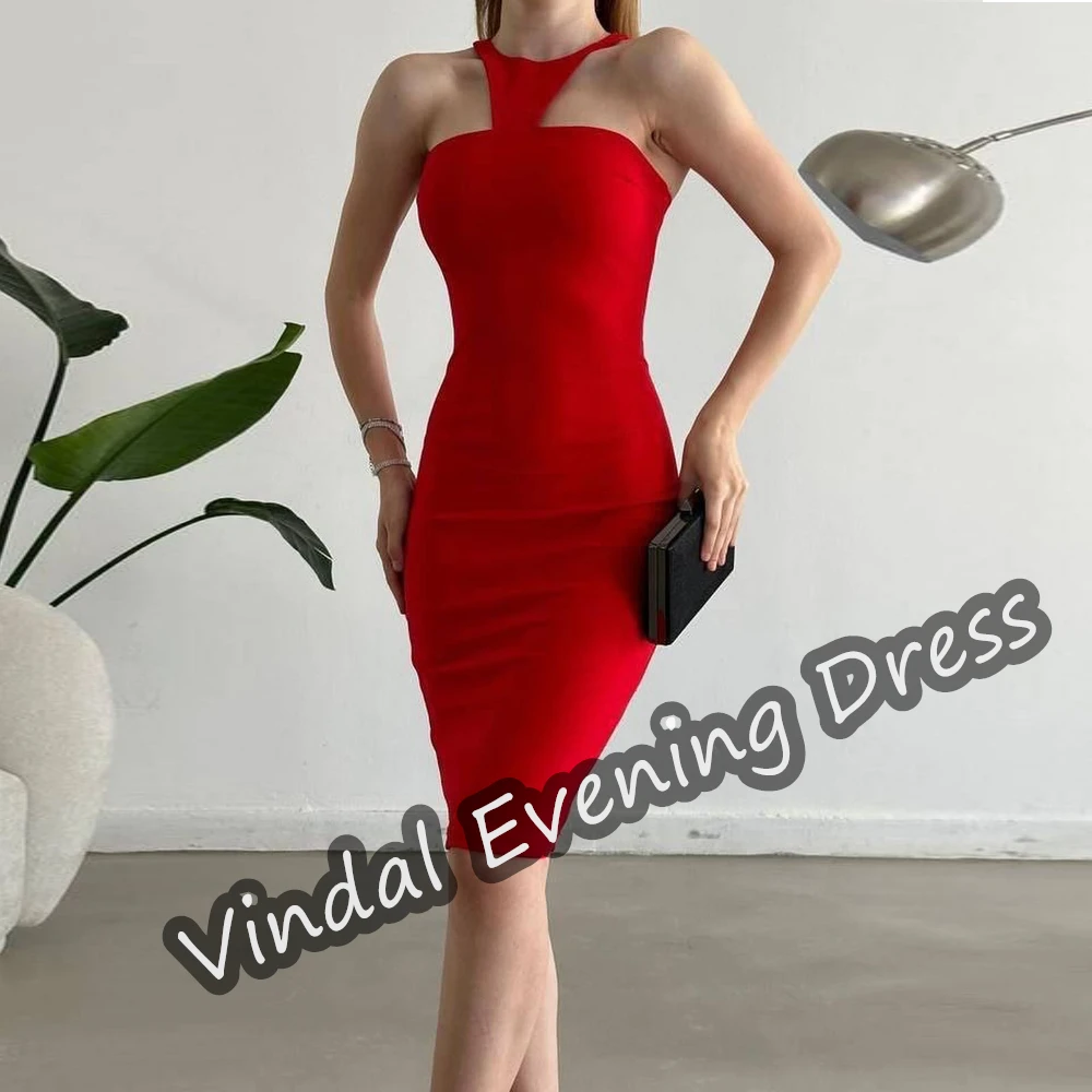 

Vindal Halter Mermaid Cocktail Length Evening Dress Crepe Sleeveless Backless Elegant Built-in Bra Saudi Arabia For Woman 2024