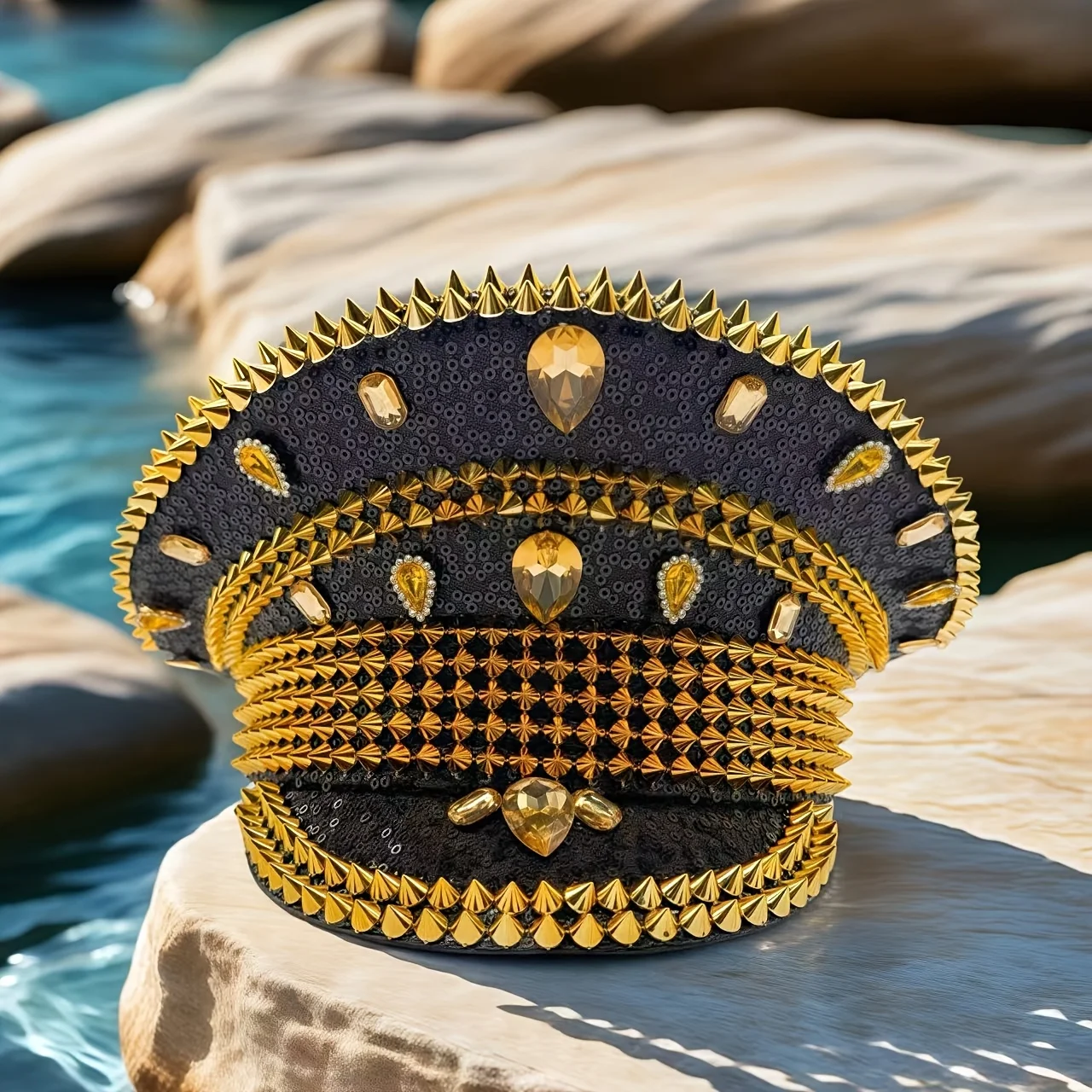 スチームパンク-キャプテンハット-ラインストーン付き-バーニングマンフェスティバル-女性用、ヴィンテージミリタリーアクセサリー＆キャップ-男性用