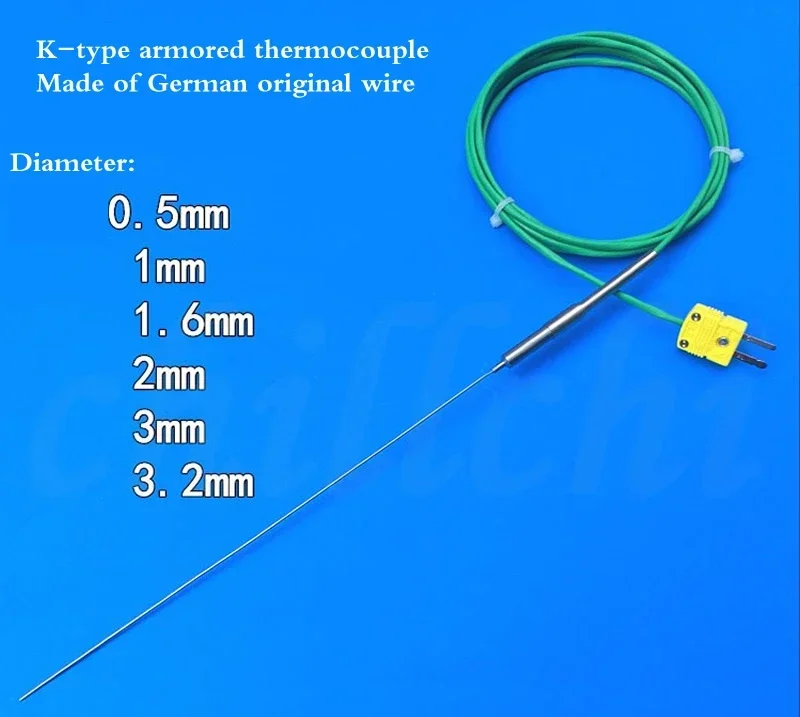 Armoured K type thermocouple diameter 0.5mm probe 3mm temperature resistance 1000 degree furnace temperature detection