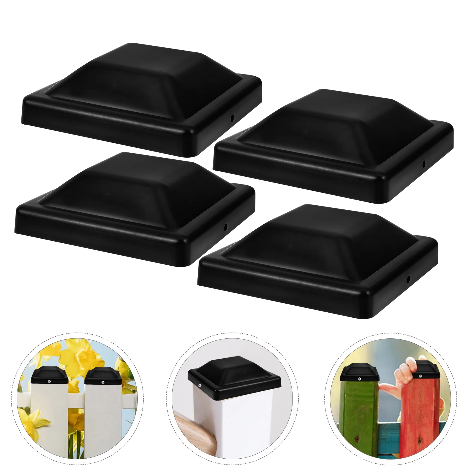 4 Sets Cover Fence Post Cap Reusable Caps Black Plastic Railing Furniture Protectors