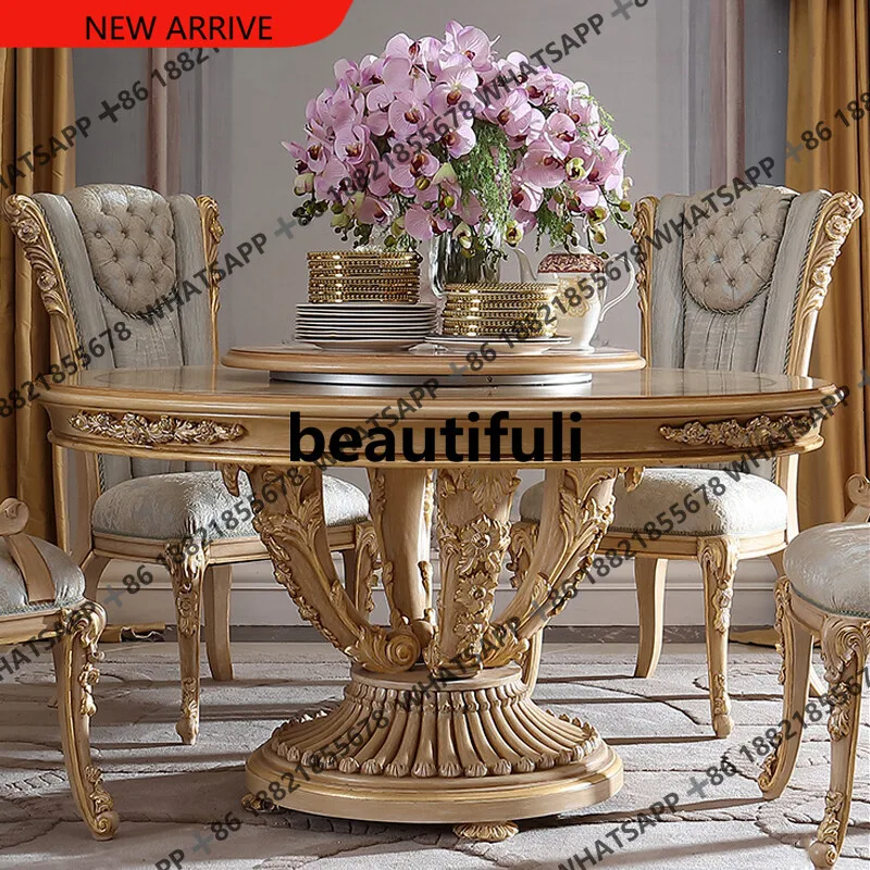 

D178 французский круглый обеденный стол с резьбой по дереву и цветком, роскошный ресторан, элитный обеденный стол, стулья, стол для еды