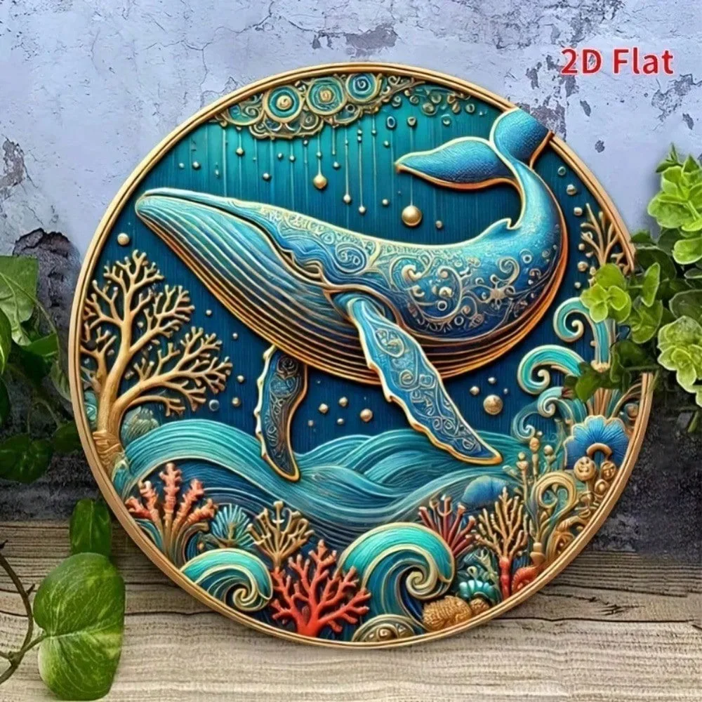 

Hand Painted Blue Whale Metal Wall Art Decor Durable Aluminum Sign Kitchen Home Hanging Decor