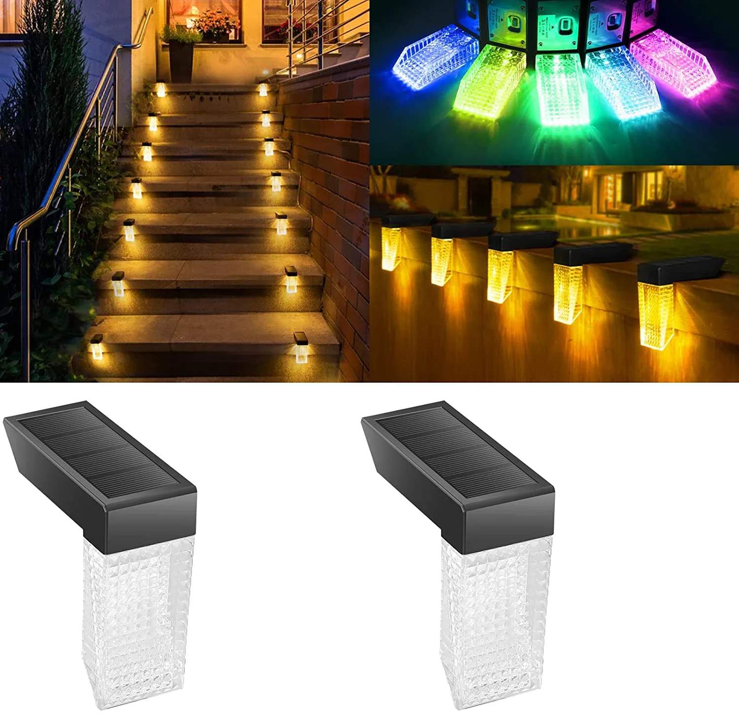 

2PCS Solar Deck Lights Outdoor, Solar Step Lights Decor Outdoor Waterproof for Porch Pool Fence Stair Patio Yard Garden Railings