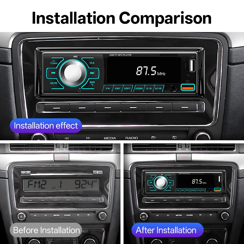 HIPPCRON 6 IN1 Auto 1DIN Radio Audio Stereo MP3-Player BT5.1 Multimedia Digital Stereoanlage für Auto Universell Farbig Aux-Eingang USB – Detail 12