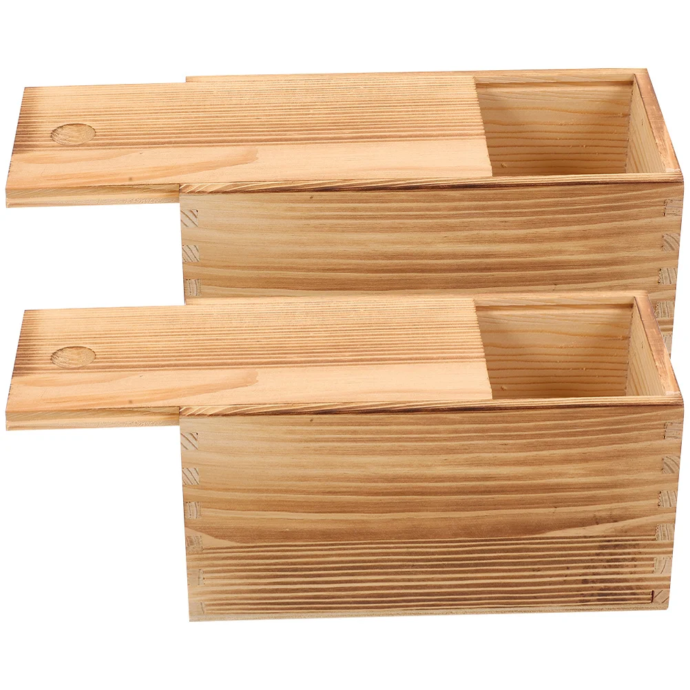 2Pcs Wooden Jewelry Box Sliding Lid Portable Storage Case Lightweight Sturdy Organizer Wooden Box with Sliding Lid