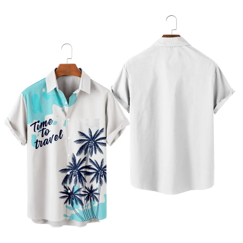 

Men's Hawaiian Shirt Time to Travel Vacation Style Tops Y2K Hombre Fashion Creative Summer Shirt