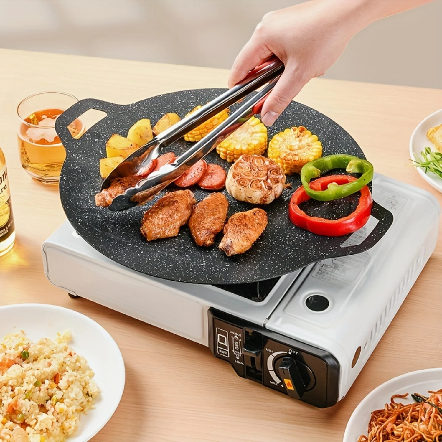 1pc Premium Non-Stick BBQ Pan for Outdoor Camping and Home Cooking - Ideal for Grilling Steaks, Burgers, and Veggies!