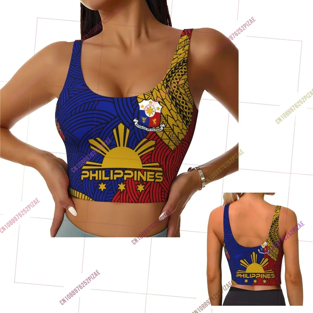 2026 Philippines Flag Women Sports Bra Crop Top Sports Vest Tank Top for Girl Lady Yoga Gym Running Fitness
