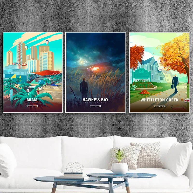 Hokkaido Dubai Berlin Hitman Game Scene Art Poster Prints Fantastic Game Landscape Wall Art Pictures Home Decor Canvas Painting