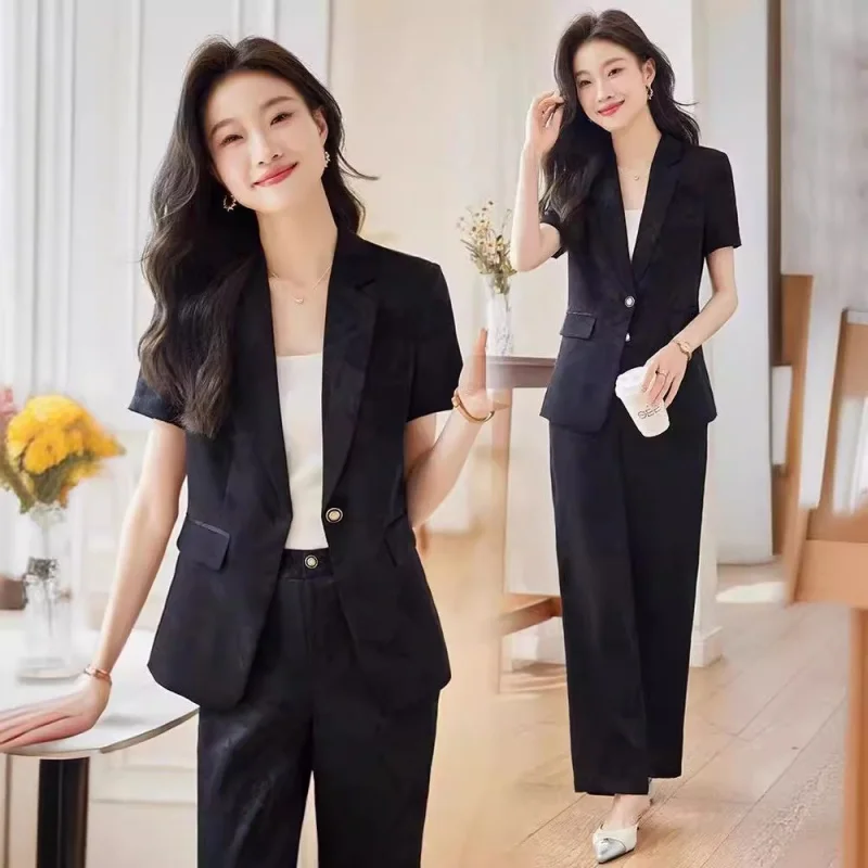 Short Sleeve Suit Suit Women's Thin2024New High-Grade Small Fashion Fried Street Professional Tailored Suit Two-Piece Set