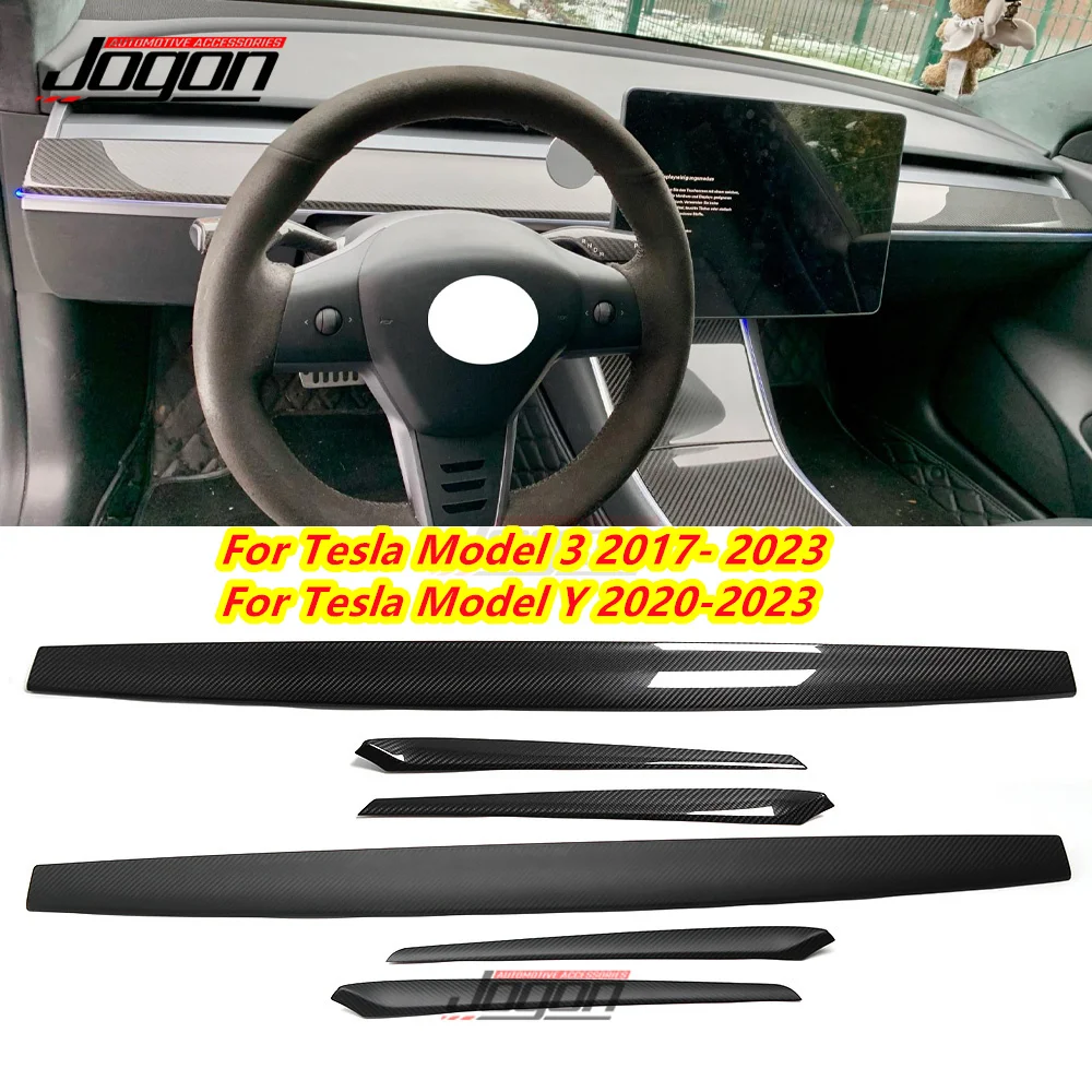 

100% Carbon Fiber Dashboard Strip Trim Center Console Cover For Tesla Model 3 Model Y Accessories Interior Car Sticker