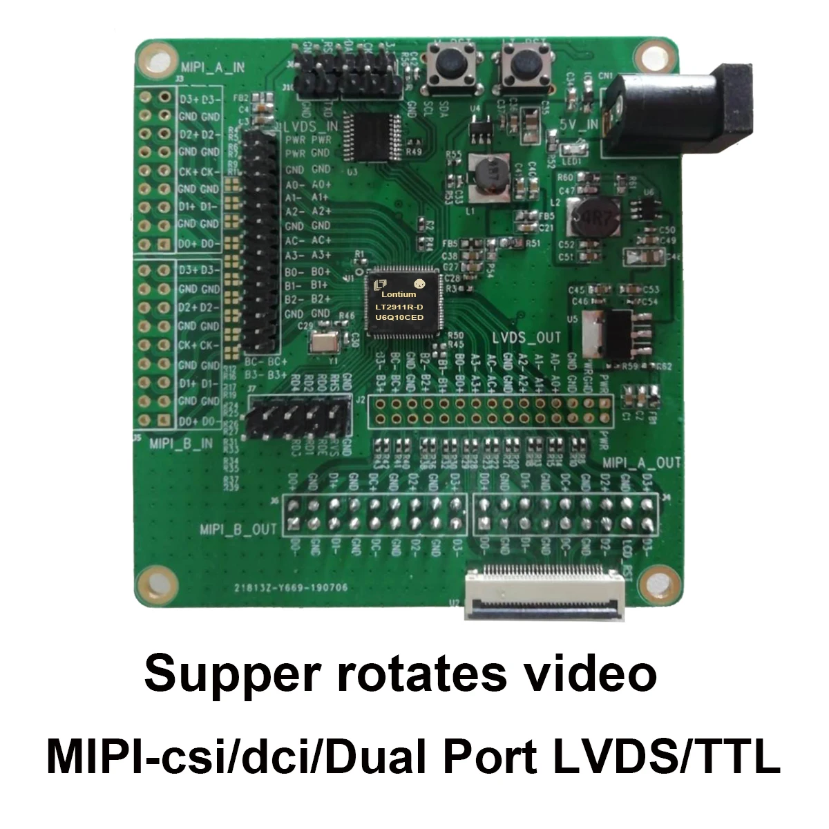 LT2911R-D Demo Board-support MIPI DSI/CSI-Dual Port LVDS and TTL，supper rotates video