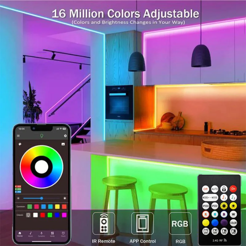 TV LED Backlight Light Strip Bluetooth APP Control Music Sync RGB Color Changi Backlight For TV 55-75 Inch 4M-5M