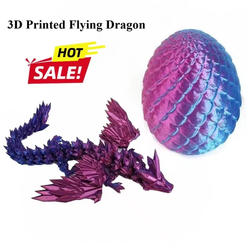 

2025 New 3D Printed Gradient Wings Flying Dragon Egg Set Christmas New Year Decorations, Home Office Ornaments Gifts