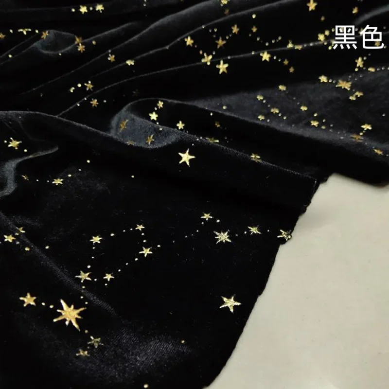 Velvet Fabric Silky With Golden Star for Dress Trousers Luxury Soft Stretchy Home Textile