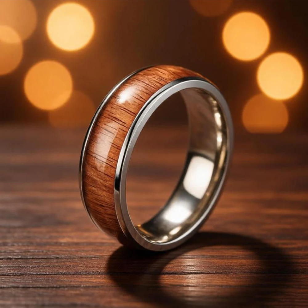 Fashion Wood Grain Stainless Steel Rings For Men Jewelry Accessories Valentine's Day gifts Classical Engagement Wedding Band