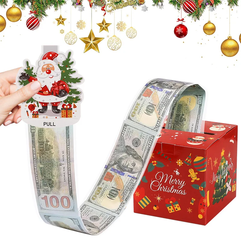 

Christmas Money Gift Box DIY Surprise Cash Pull Out Storage Box with 52 Transparent Bag Kids Christmas Gift New Year Party Decor