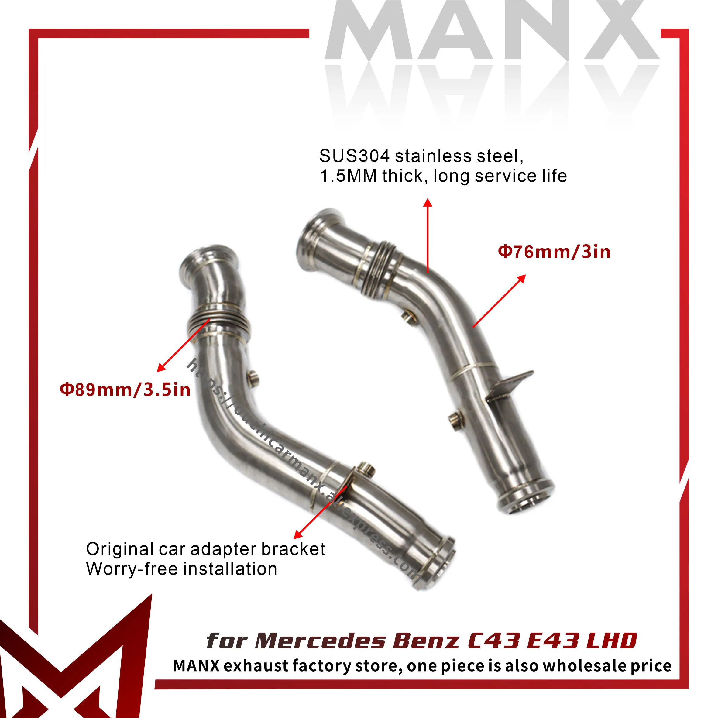 

Catless Downpipe for Mercedes C43 E43 AMG w/ 3.0L V6 | 3 Inch Diameter | TIG Welded 304SS | LHD Fit