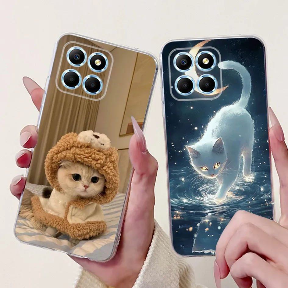 For Honor X6 X8 4G Case VNE-LX1 VNE-LX2 VNE-LX3 Cover Cute Cat Cartoon Silicone Clear Bumper For Honor X8 5G X 8 VNE-N41 Housing