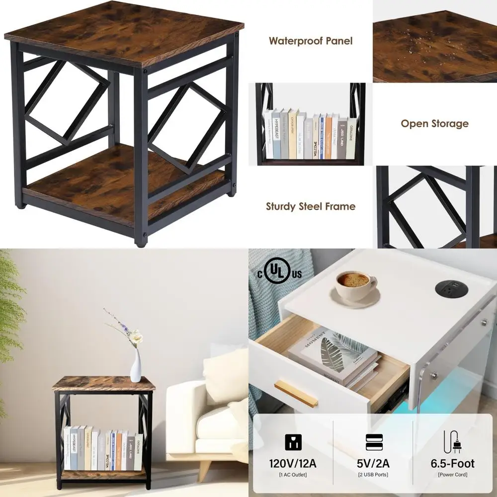 

Мини-стол-холодильник с местом для хранения, промышленный торцевой столик, квадратная прикроватная тумбочка с большой емкостью для хранения, металлический каркас, тумбочка, кофе