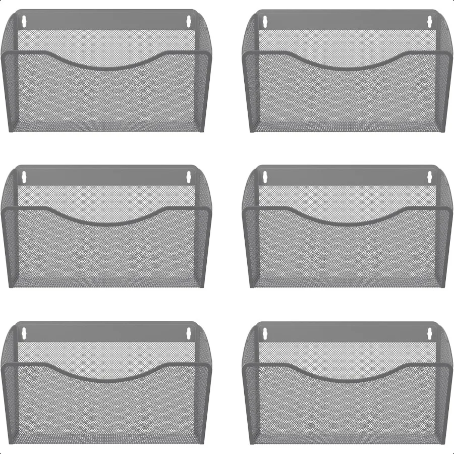 

EasyPAG 6 Pack Mesh Wall File Organizer Vertical Mounted Single Pocket Holder for A4 Letter Size Files RustProof Metal Organize