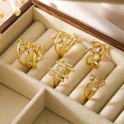 NEWBUY Delicate Unique Design Geometric Open-End Rings For Women Adjustable Gold Color AAA CZ Zircon Inlay Wedding Jewelry