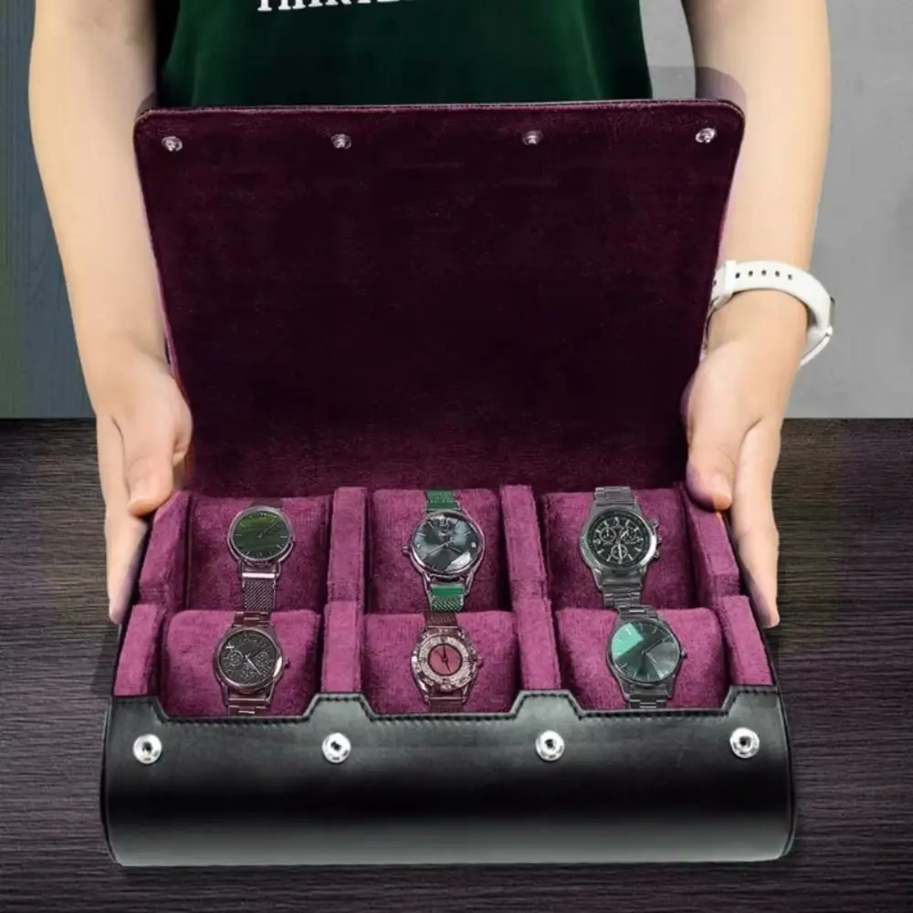 PU Leather Watch Display Box 6 Compartment Classic Style Watch Case Organizer Watch Storage Watch Box Watch Collection