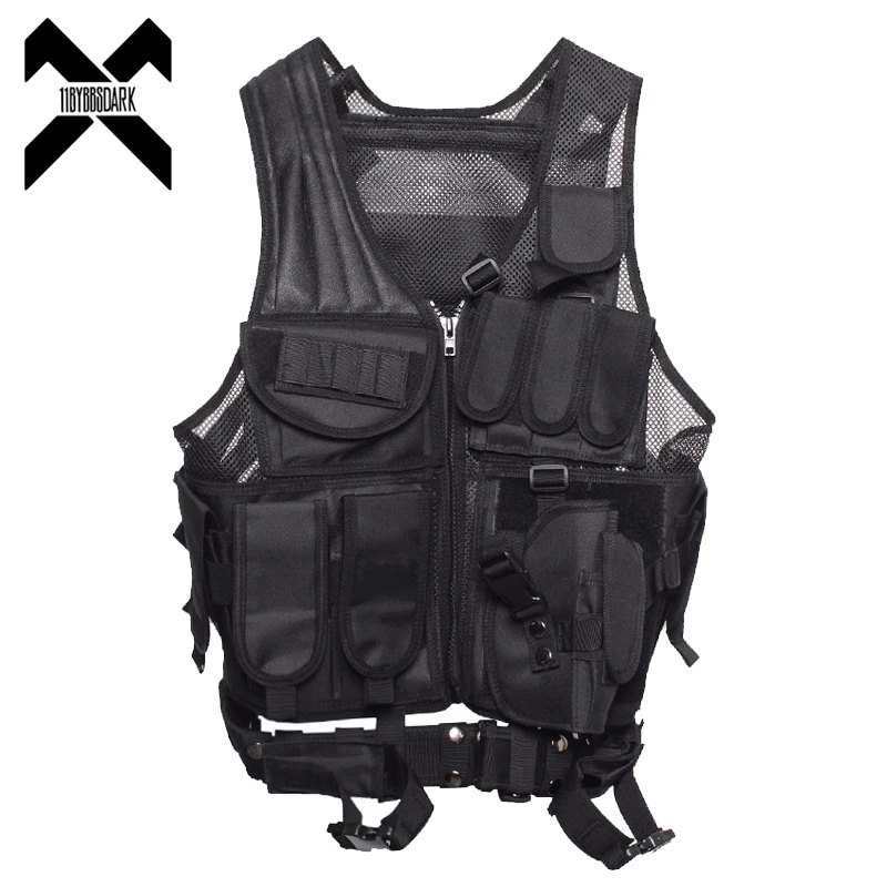 Tactical Vest Men Functional Cargo Vest Sleeveless Coat Drawstring Stitching Casual Vest Techwear