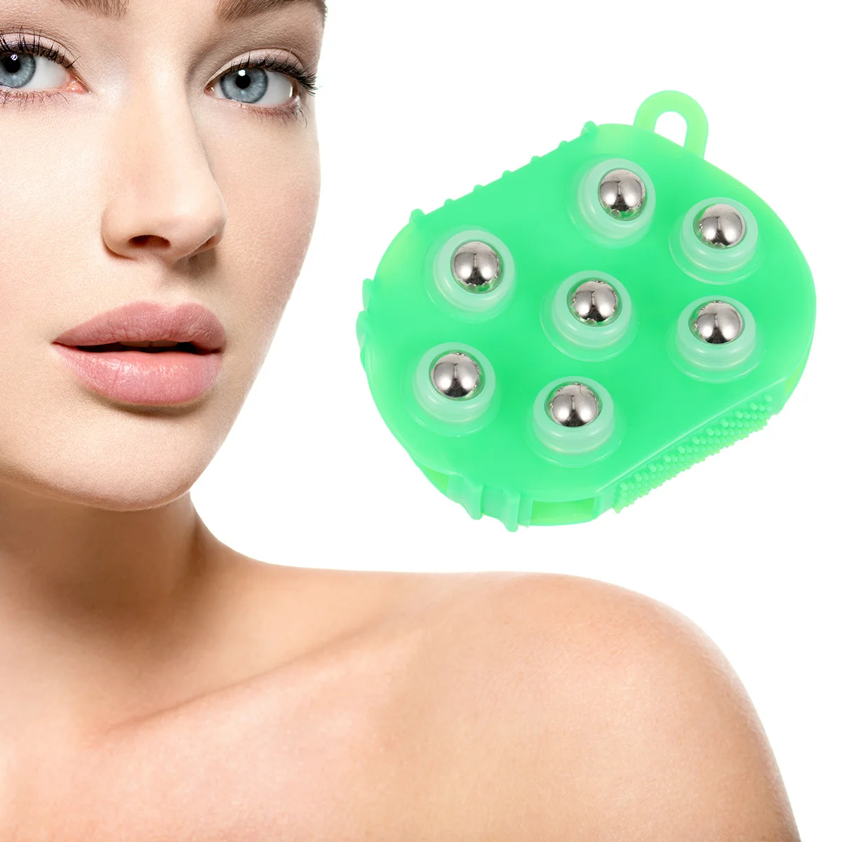 1 szt. Obrotowy o 360 stopni masażer z siedmioma kulami do redukcji bólu mięśni i głębokiego masażu, zielony