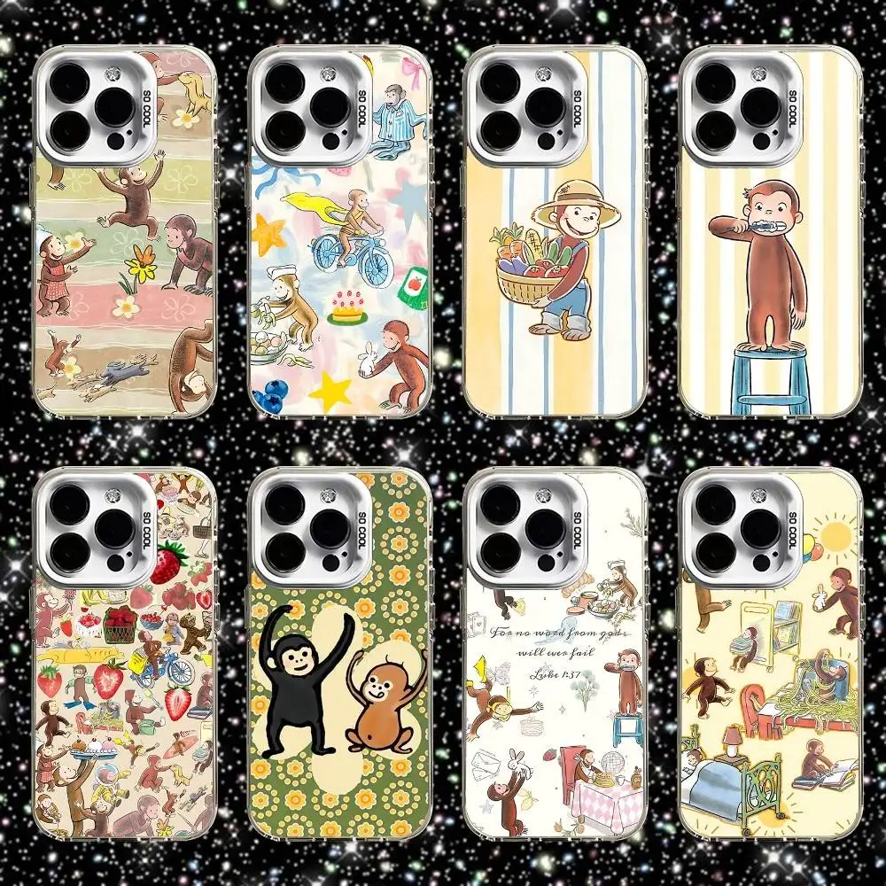 

Curious G-George Monkey Phone Case For iPhone 16,15,14,13,12,11,Pro,XS,Max,Plus,Mini,SE White Candy Matte Shockproof Cover