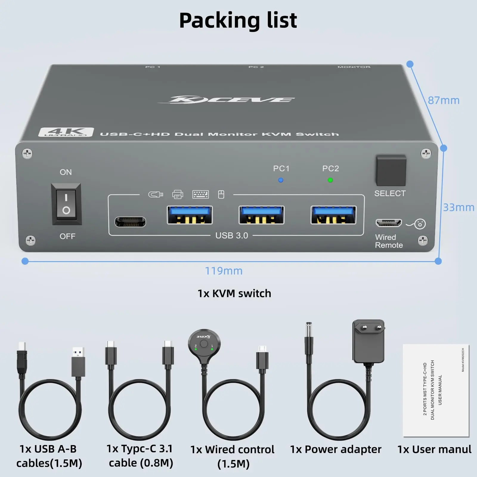 8K USB C HDMI KVM Switch 2 Monitors 2 Computers,8K@60Hz  Dual Monitor USB 3.0 USB Typc C KVM Switcher for 2 Computers