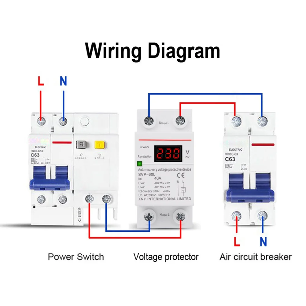 Protective Device Voltage Protective Recovery Time 60s 35mm DIN Rail Loading Power 40A Circuit Protection Life 100000 Times