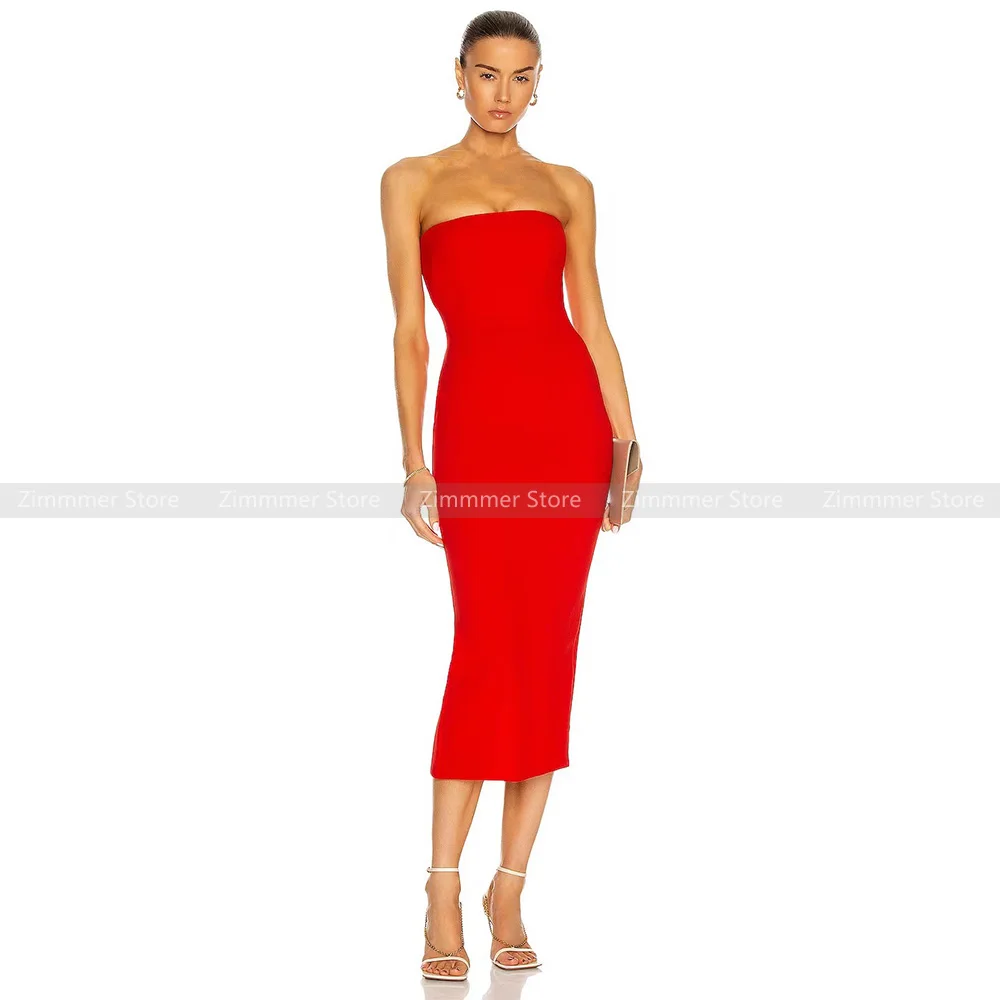 

Sexy temperament niche tube top slim fit hip-wrapped back slit mid-length annual meeting party dress